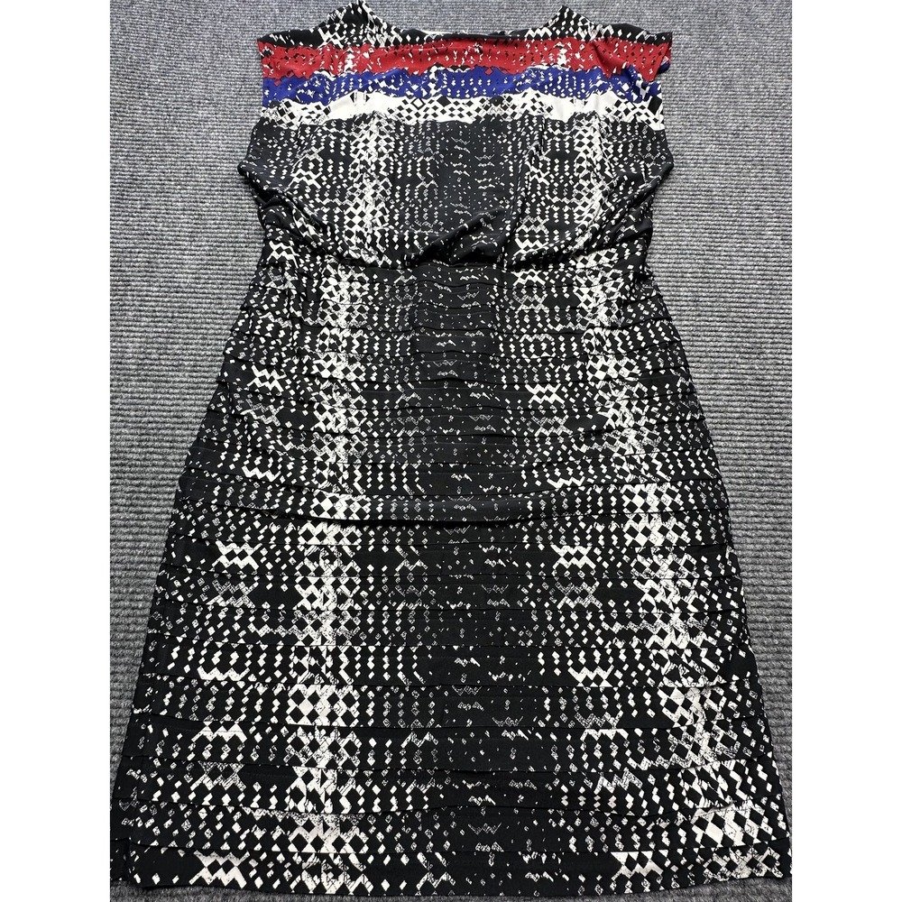 Adrianna‎ Papell Dress Womens 16 Black White Red Blue Sleeveless Pleated Sheath